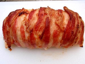 Stuffed chicken breasts wrapped in bacon