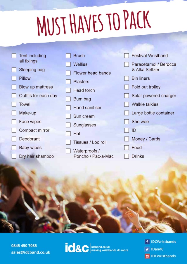 Festival packing checklist